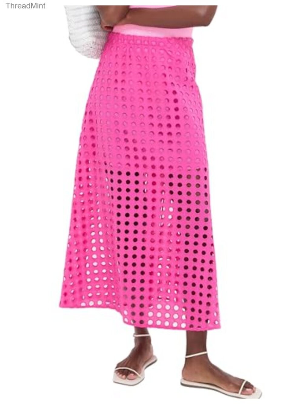 Women's Cotton Eyelet Maxi Skirt with Built-in Slip | Casual Beach Long Skirt